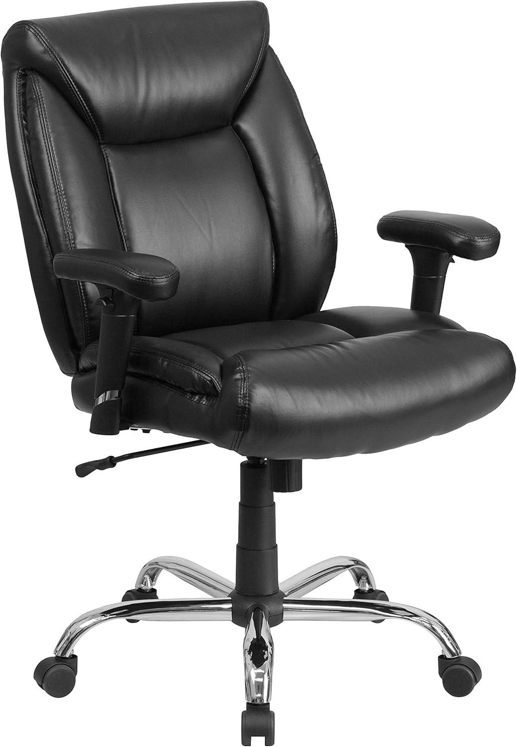 Flash Furniture HERCULES Series Big & Tall 400 lb. Rated Black LeatherSoft Deep Tufted Ergonomic Task Office Chair with Adjustable Arms