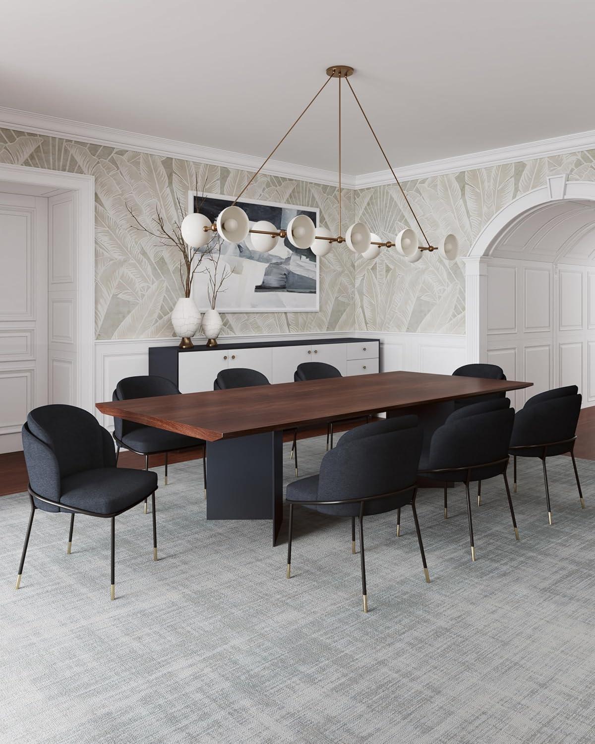 Manhattan Comfort Flor Dining Chair with Metal Legs, Upholstered in Twill Weave Fabric, Padded Cushions, Ergonomic Winged Back Design, Gold Metal Accents, Fully Assembled, 2 Piece Set, Black