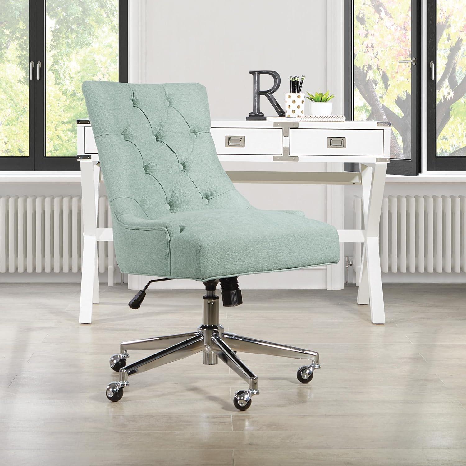 Amelia Office Chair in Mint Blue Fabric with Chrome Base