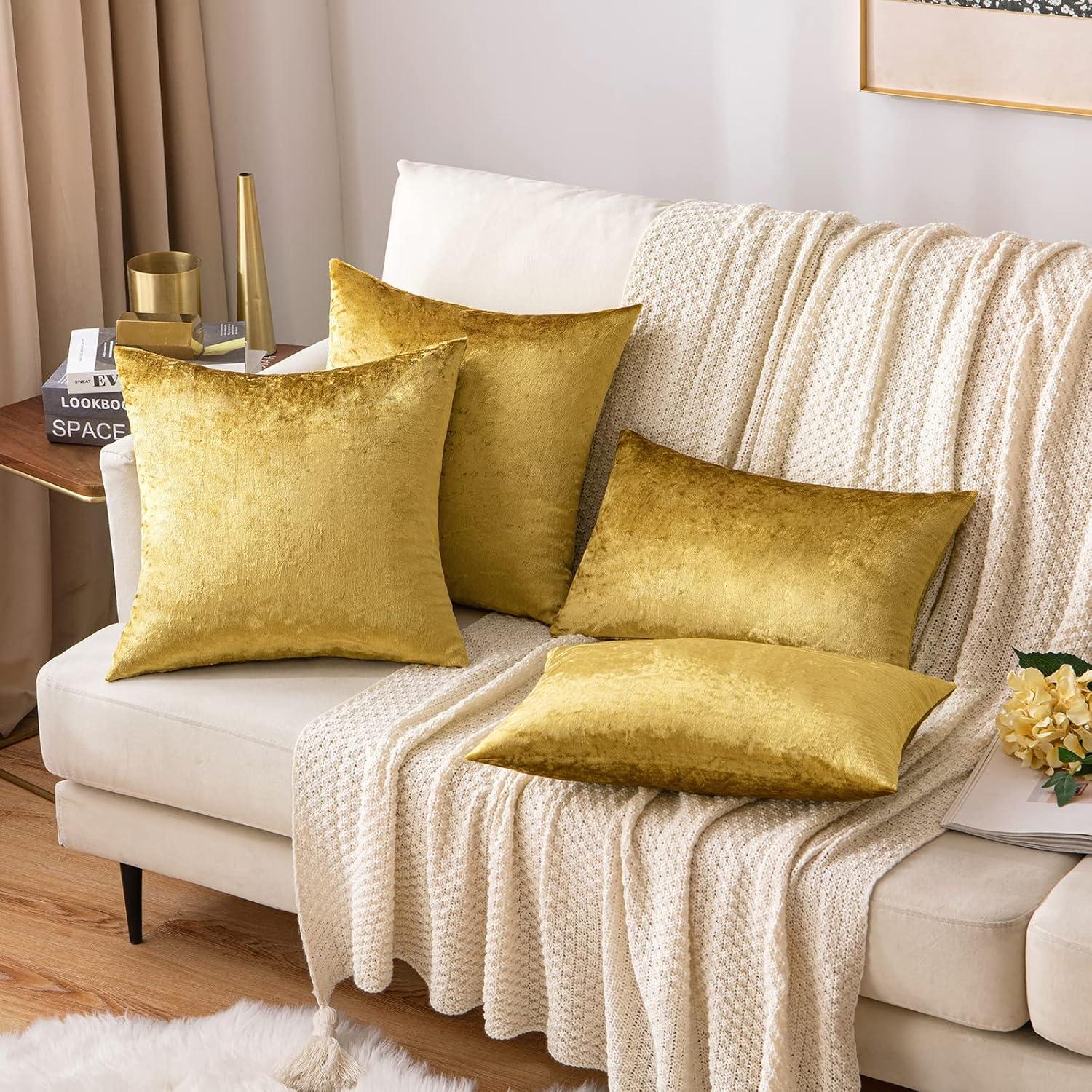 MIULEE Pack of 2 Velvet Soft Solid Decorative Square Throw Pillow Covers Set Fall Cushion Cases for Sofa Bedroom Couch 18 x 18 Inch Golden