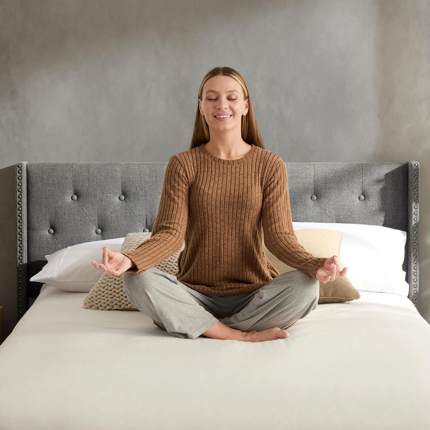 Bryt Wingback Diamond Upholstered Platform Bed, King Size Bed Frame with Headboard - Silver