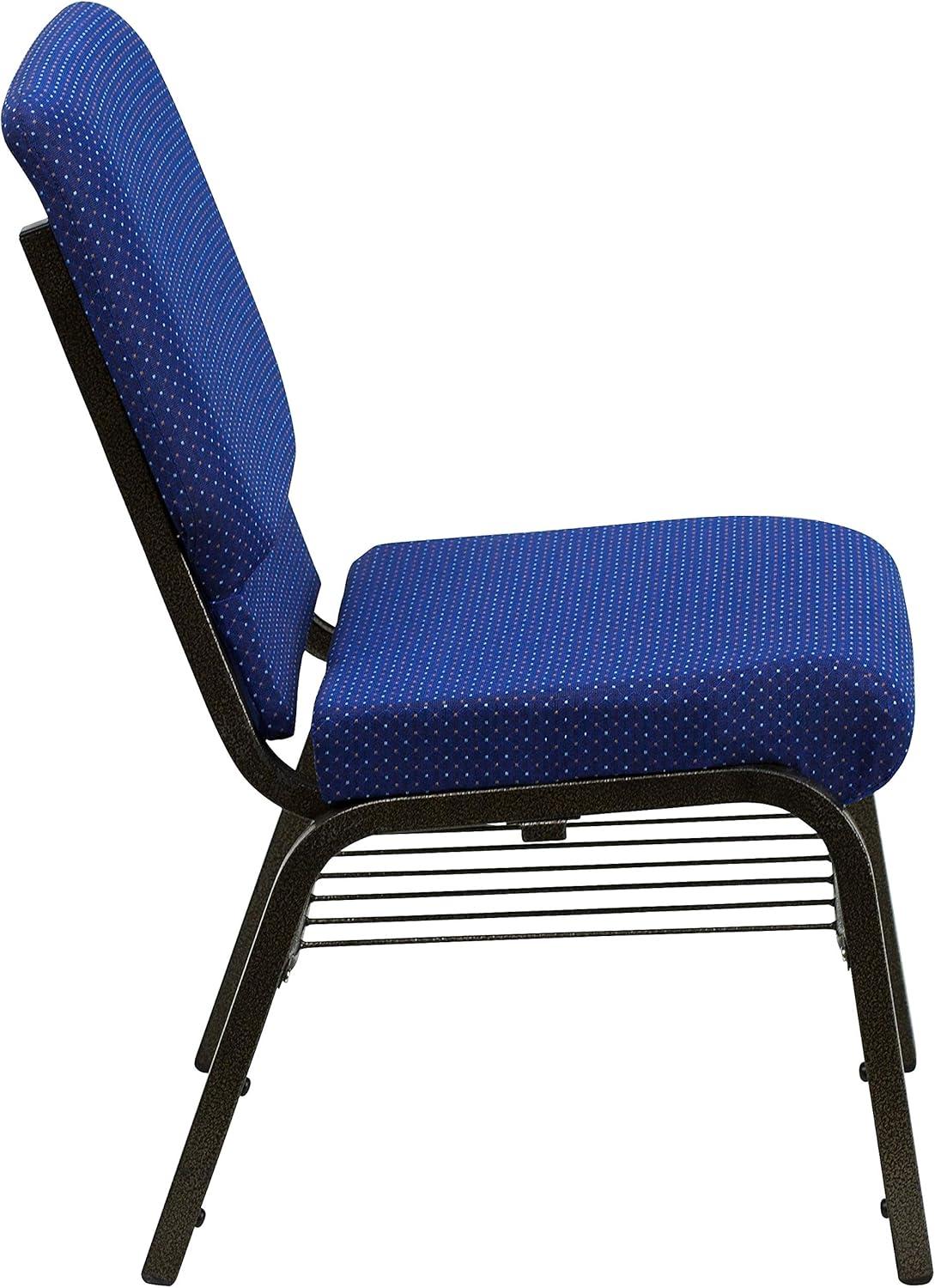 BizChair 18.5''W Church Chair in Navy Blue Patterned Fabric with Book Rack - Gold Vein Frame