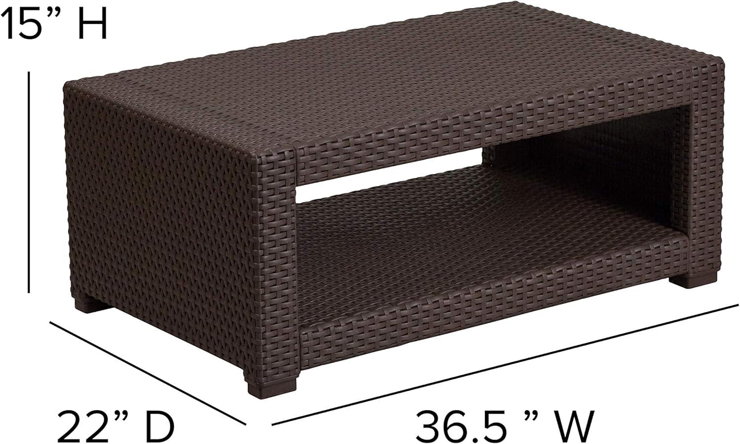 Merrick Lane 4 Piece Dark Gray Faux Rattan Patio Furniture Set with 2 Chairs and Sofa with Removable Light Gray Cushions and Table