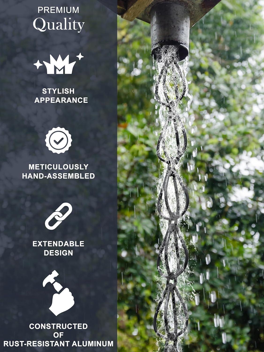 Black Aluminum Teardrop Rain Chain 8.5 Feet