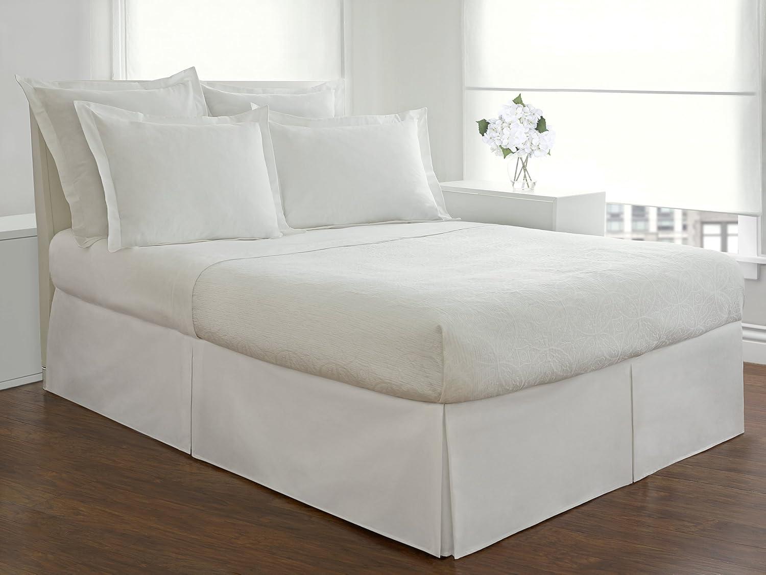 White Twin Cotton Polyester Tailored Bed Skirt with Split Corner