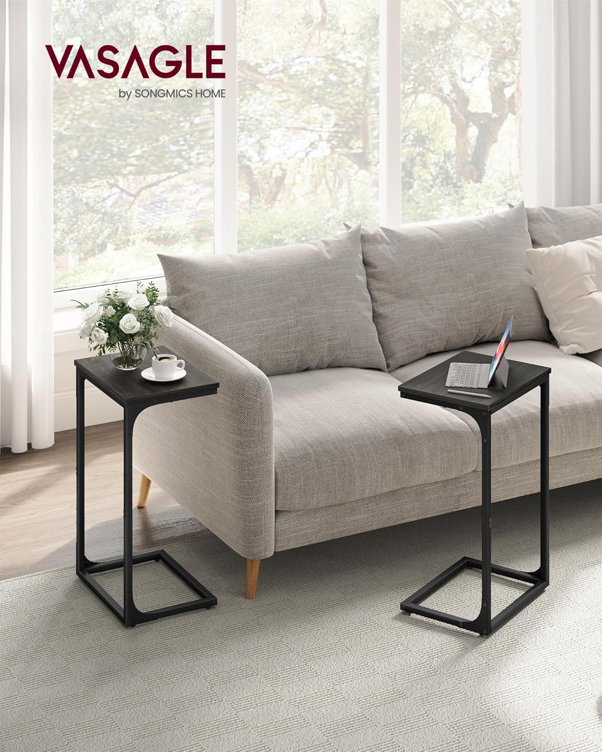 VASAGLE C-Shaped End Table, Side Table for Sofa, Couch Table with Metal Frame, Small TV Tray Table for Living Room, Bedroom, Ebonized Oak Finish and Black