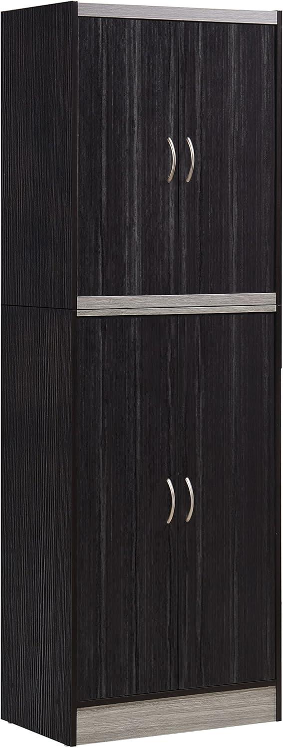 Hodedah 4 Door Kitchen Pantry 4 Shelves 5 Compartments in Chocolate-Grey Wood