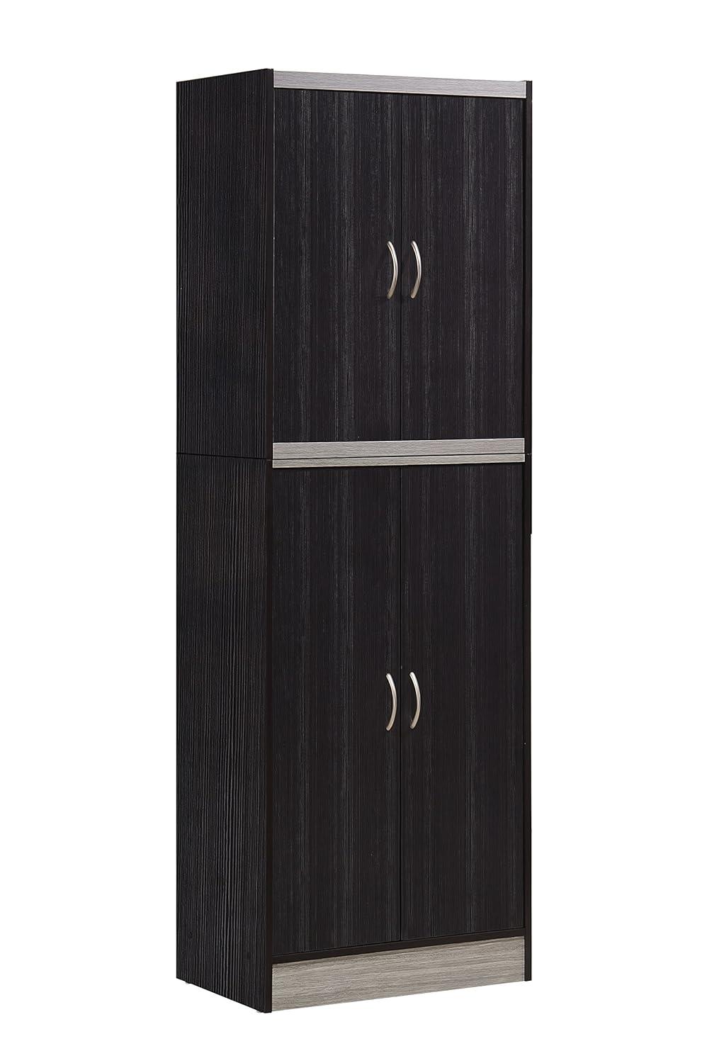 Hodedah 4 Door Kitchen Pantry 4 Shelves 5 Compartments in Chocolate-Grey Wood