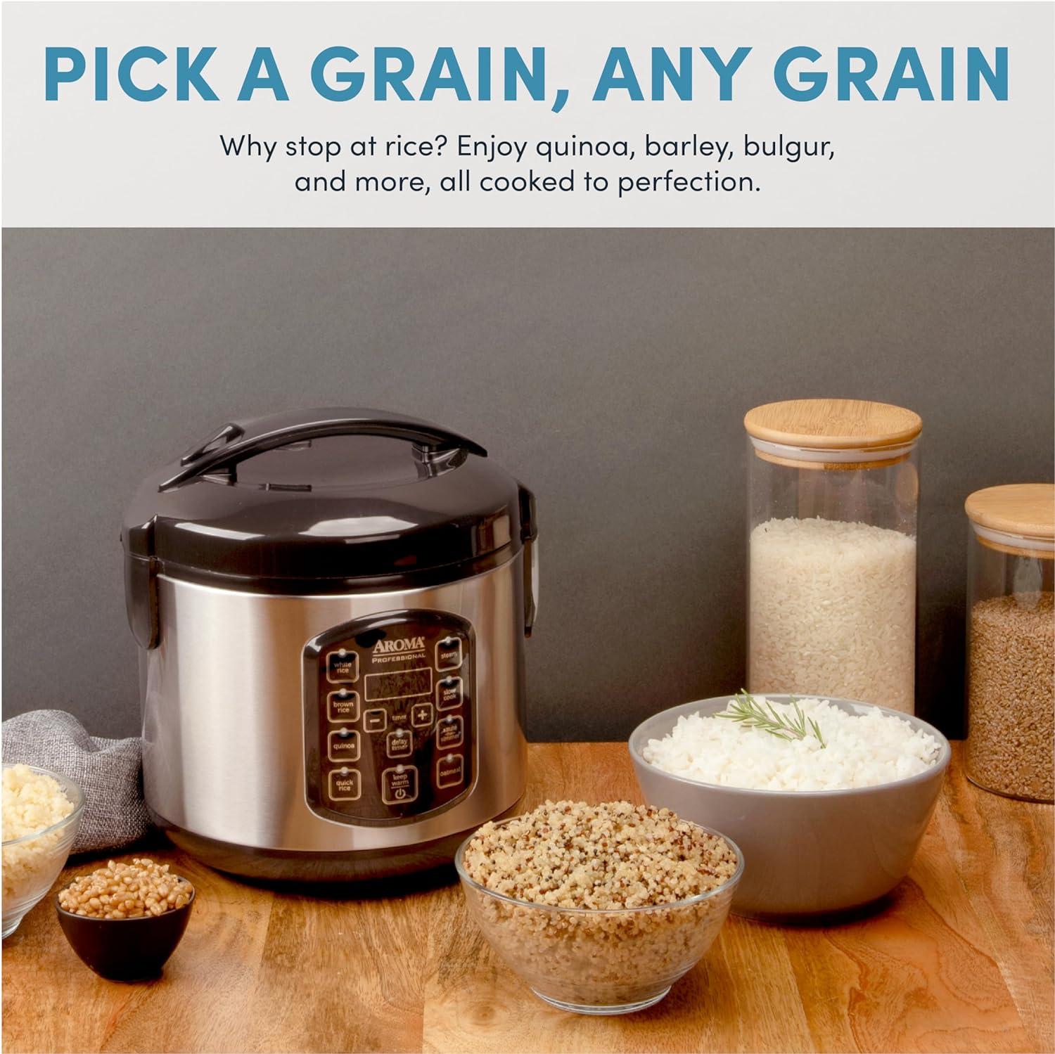 Aroma AROMA Professional Digital Rice Cooker, Multicooker, 4-Cup (Uncooked) / 8-Cup (Cooked), 2 Qt, Stainless Steel Exterior