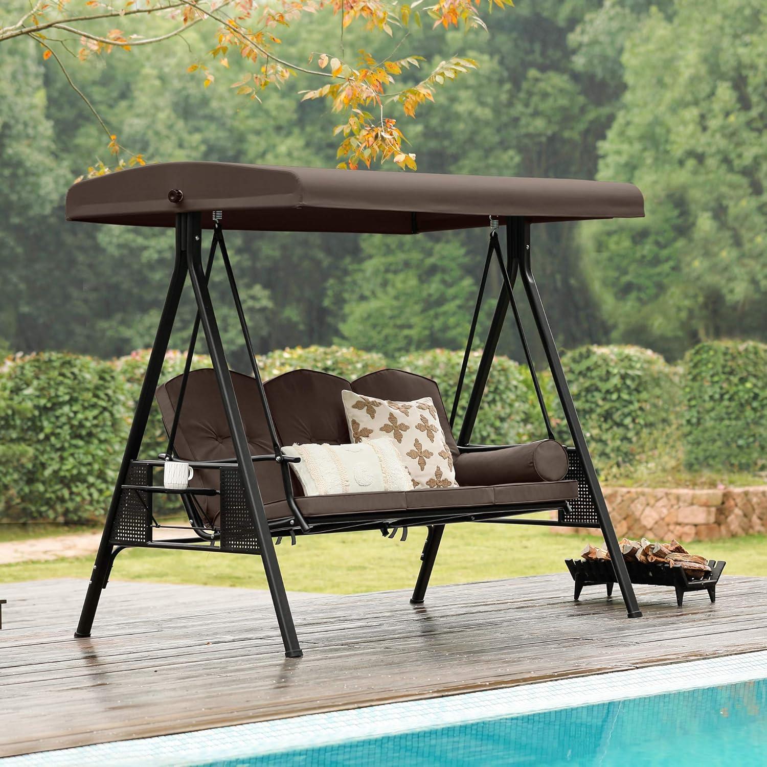 Topaz 3-Seat Outdoor Swing with Adjustable Canopy and Cushions