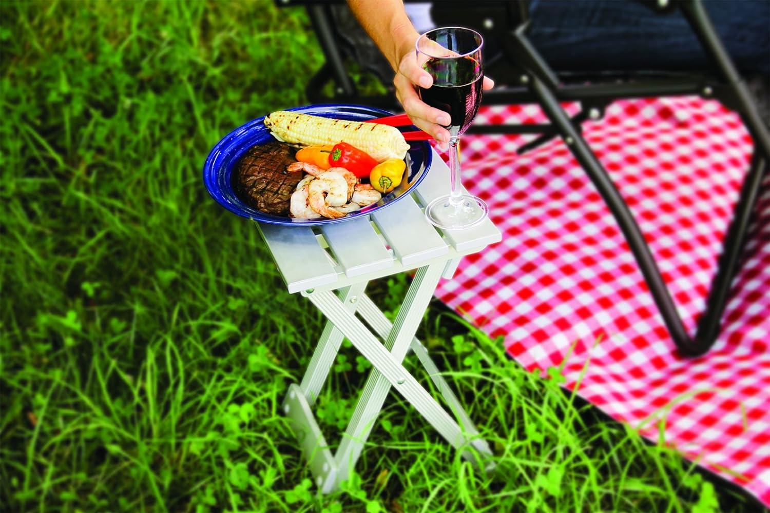 Camco Small Folding Side Table | Supports up to 130lbs | Aluminum, Silver (51890)