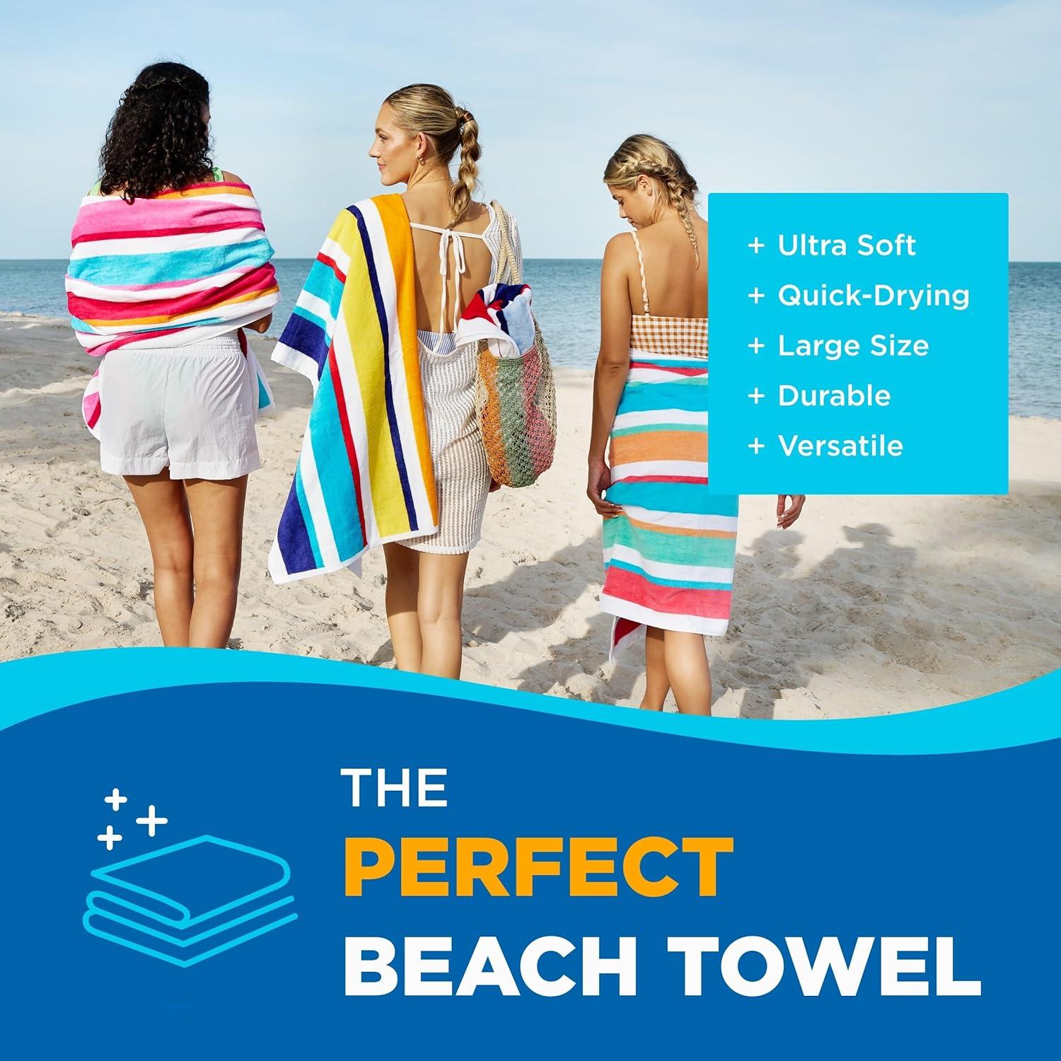 Large Multicolor Stripe Quick Dry Cotton Beach Towels - 4 Pack