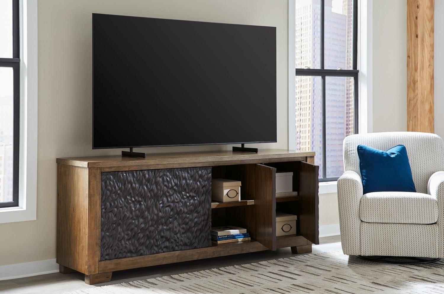 Rosswain 80" Brown Transitional TV Stand with Cabinet