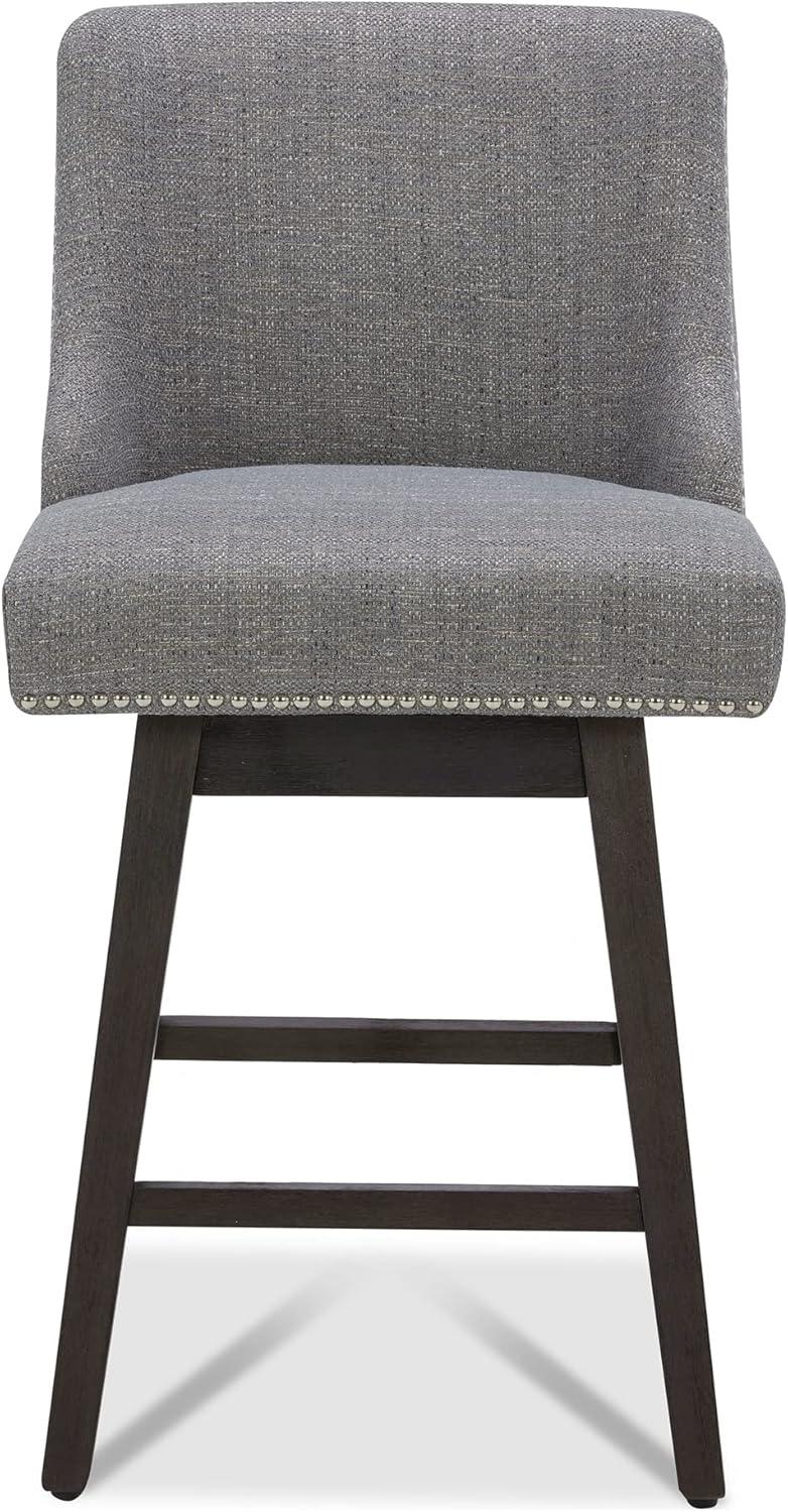 Fog Gray Fabric Swivel Counter Height Bar Stools with Nailhead Trim, Set of 2