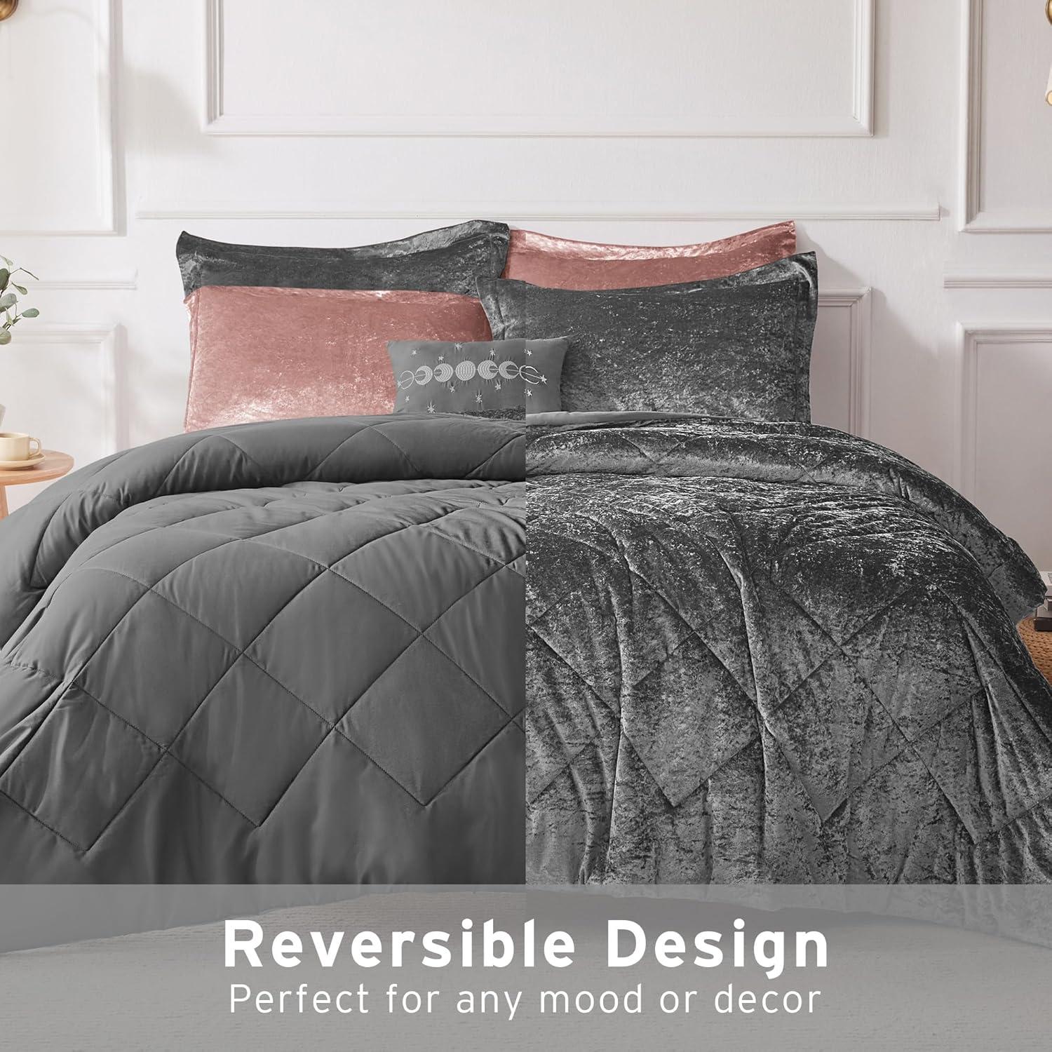 Felicia Crushed Velvet Comforter Set with Throw Pillow