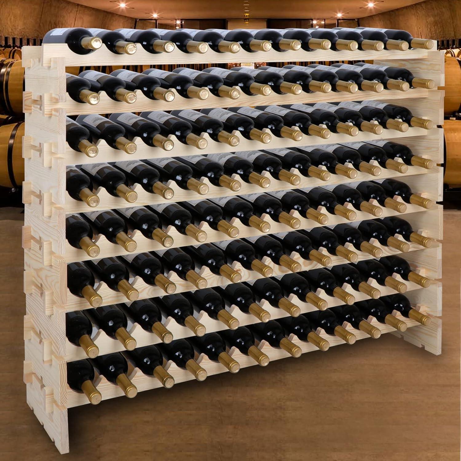 Lorelia 8 Tiers 96 Bottles Holder Wood Wine Rack Storage Decorate Display Bottle Shelves