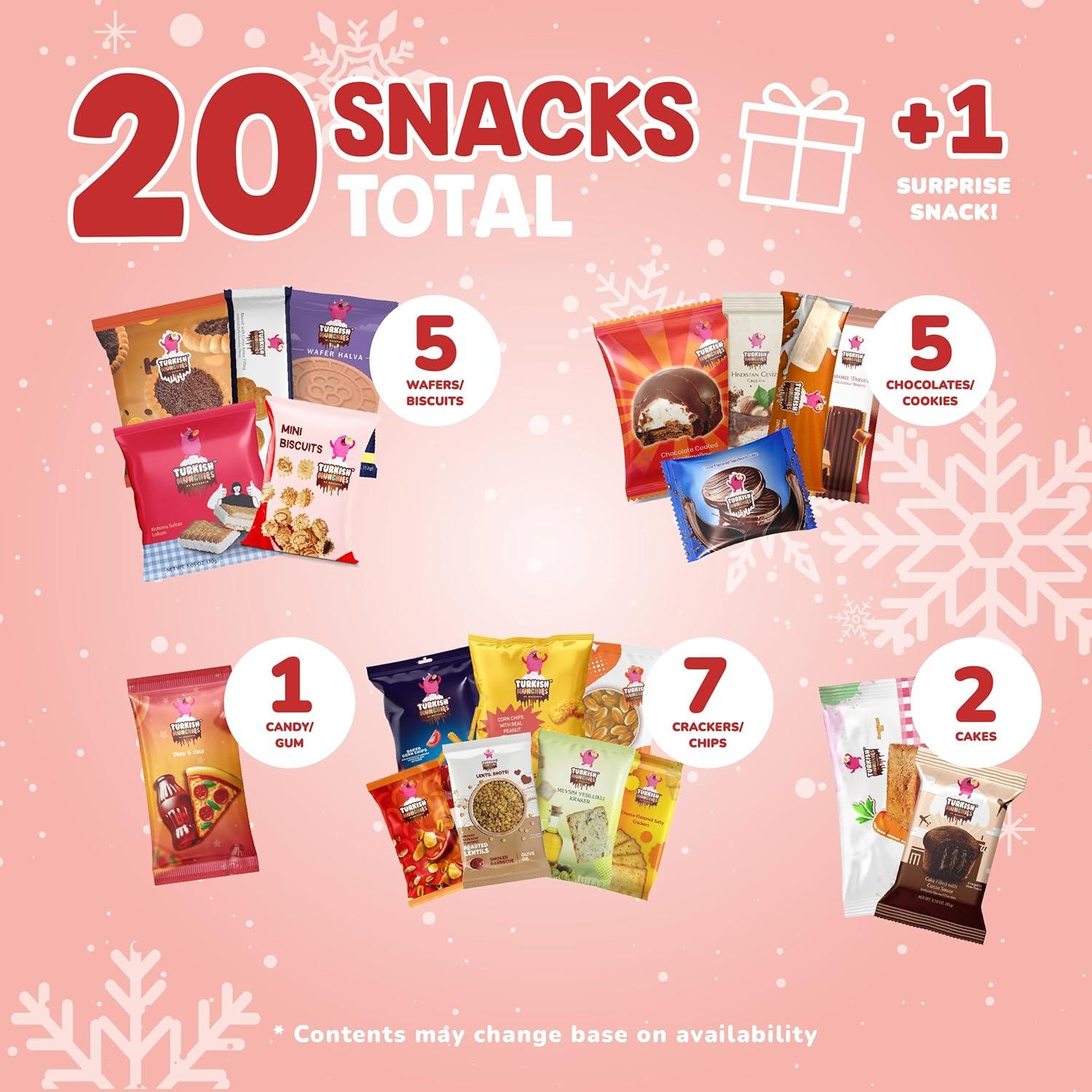 Maxi International Snack Box | Premium Exotic Foreign Snacks | Unique Snack Food Gifts Included | Celebration Theme | Candies from Around the World | 21 Full-Size + 1 Bonus Snacks