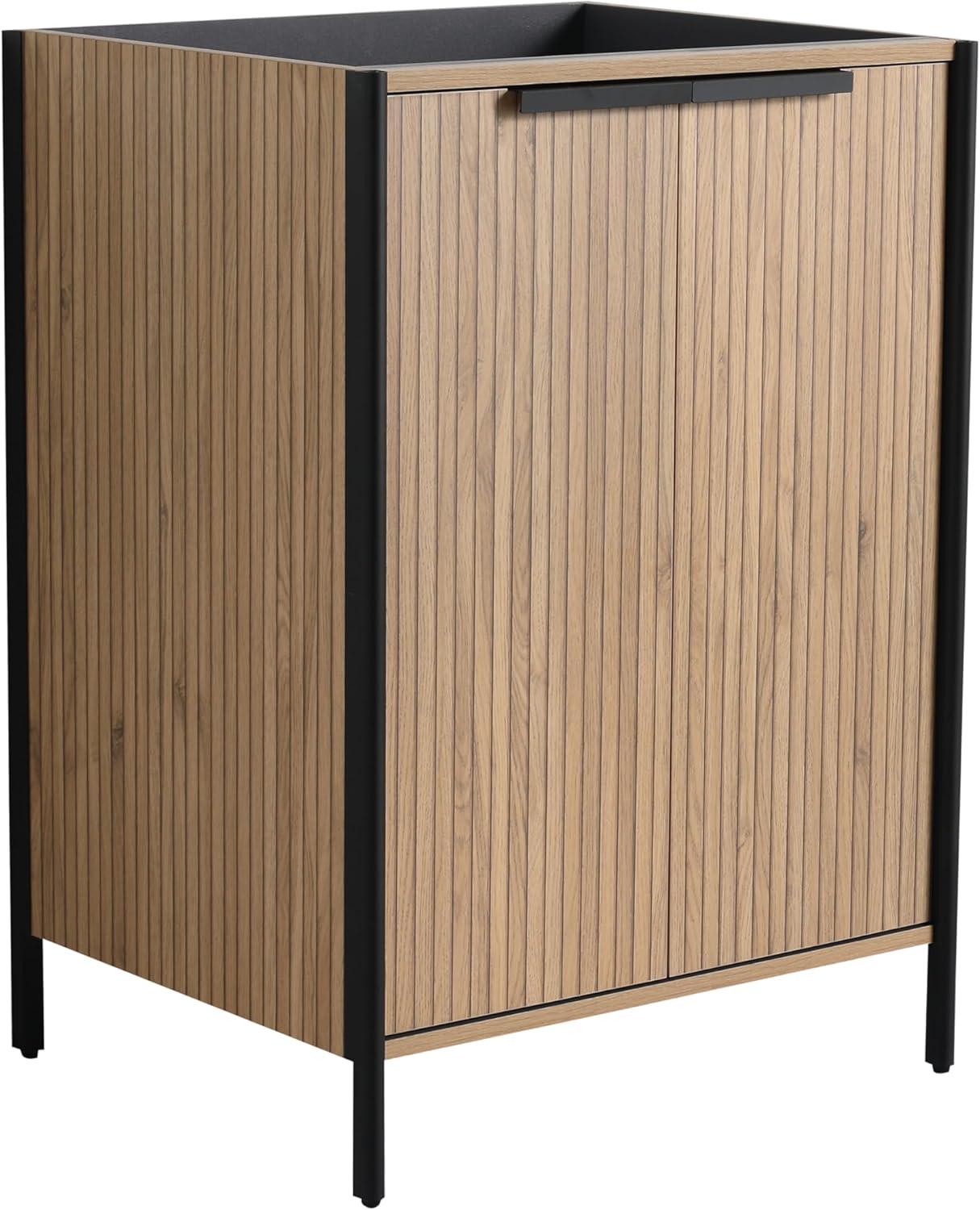 SSLine 24" Bathroom Vanity Cabinet Mid-Century Modern Under-Sink Cabinet Freestanding Bathroom Cabinet with Adjustable Storage Shelves,Natural Brown Stripe (Sink Not Include