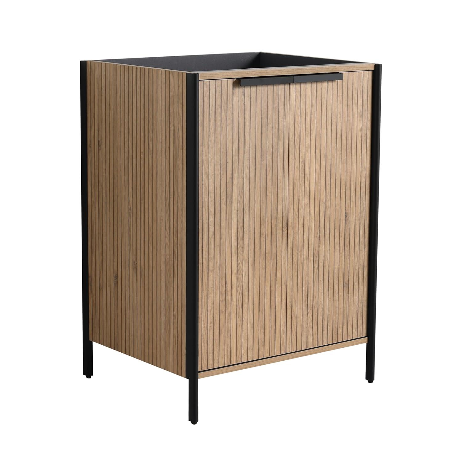 SSLine 24" Bathroom Vanity Cabinet Mid-Century Modern Under-Sink Cabinet Freestanding Bathroom Cabinet with Adjustable Storage Shelves,Natural Brown Stripe (Sink Not Include