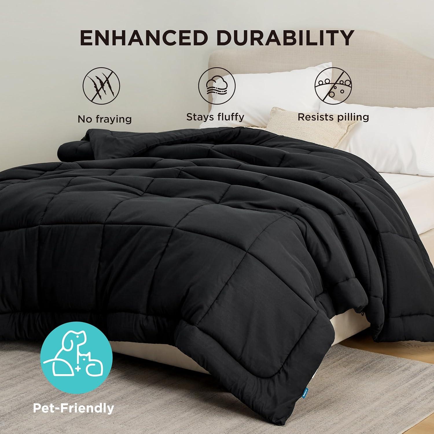 Bedsure Comforter Duvet Insert - Quilted Comforters Queen Size, All Season Duvet, GentleSoft Down Alternative Bedding, with 8 Tabs, Gifts for Women/Men, Black, Queen 88 x 88 Inches