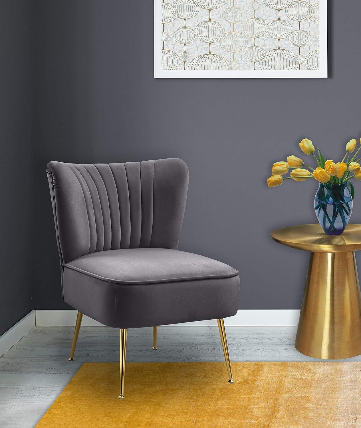 Meridian Furniture Tess Gray Velvet Accent Chair with Gold Legs