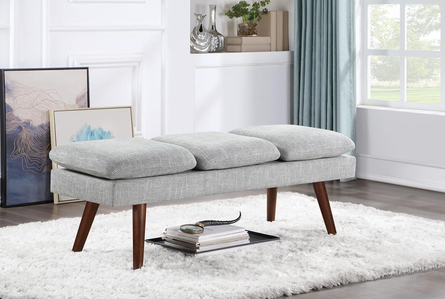 Amanda 54" Gray Fabric Mid-Century Upholstered Bench