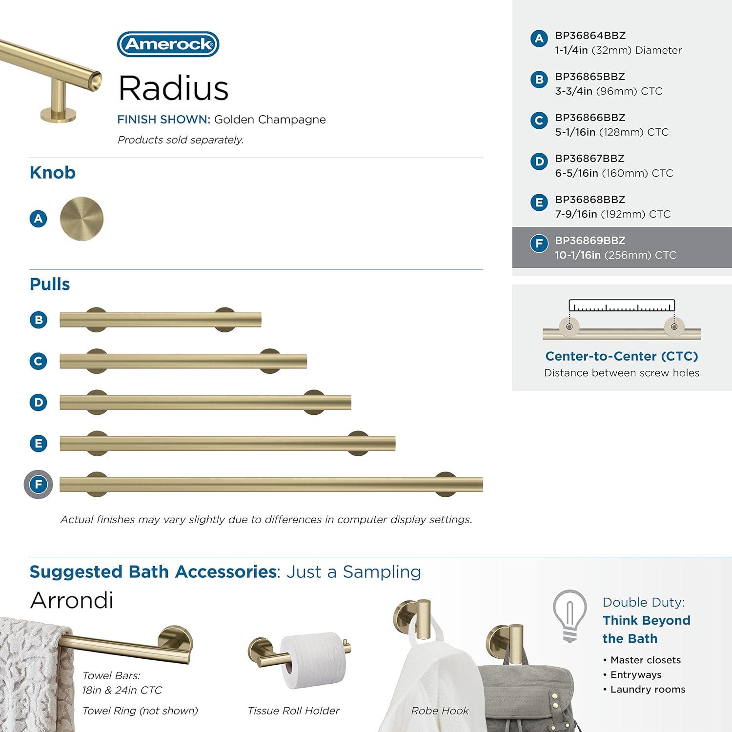 Amerock Radius 10-1/16 inch (256mm) Center-to-Center Golden Champagne Cabinet Pull
