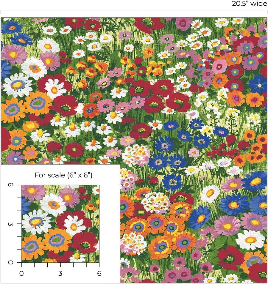 NextWall Floral Meadow Peel and Stick Wallpaper: Self-Adhesive Vinyl, Botanical Pattern, Smooth Finish, 30.75 Sq Ft Coverage
