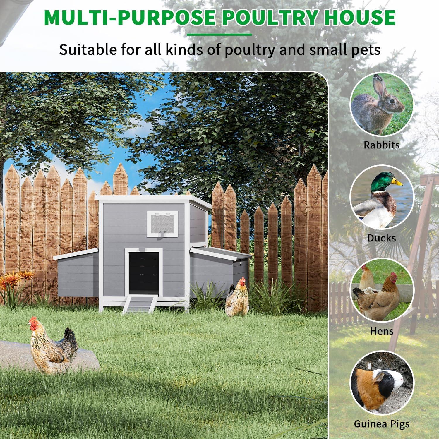 59" Large Chicken Coop for 4-6 Chickens, Wooden Hen House with Large Nesting Boxes, Outdoor Poultry Cage Rabbit Cage with Ramps & Ventilation Window, 59''L*33.5''W*38.6''H