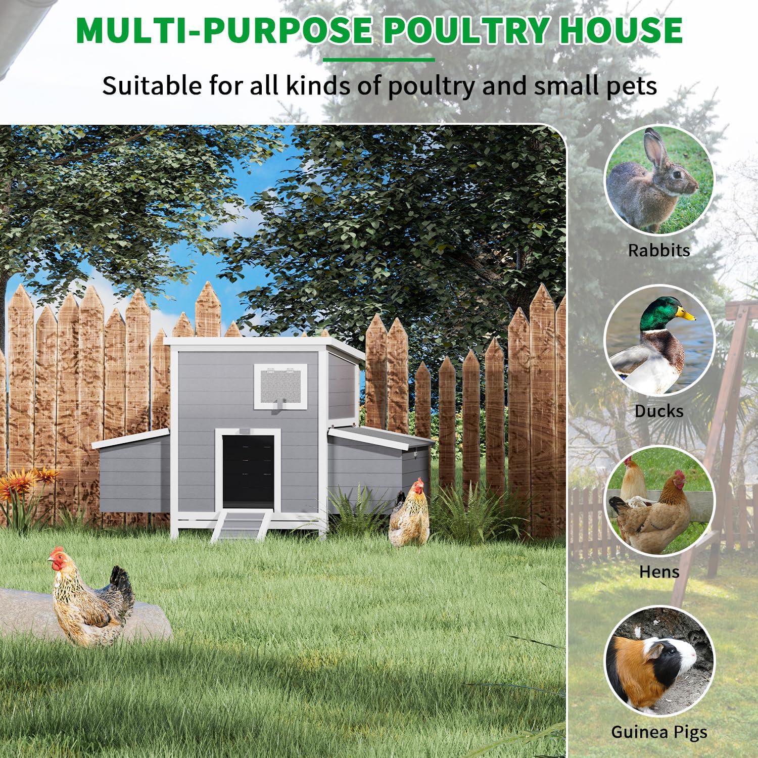59" Large Chicken Coop for 4-6 Chickens, Wooden Hen House with Large Nesting Boxes, Outdoor Poultry Cage Rabbit Cage with Ramps & Ventilation Window, 59''L*33.5''W*38.6''H