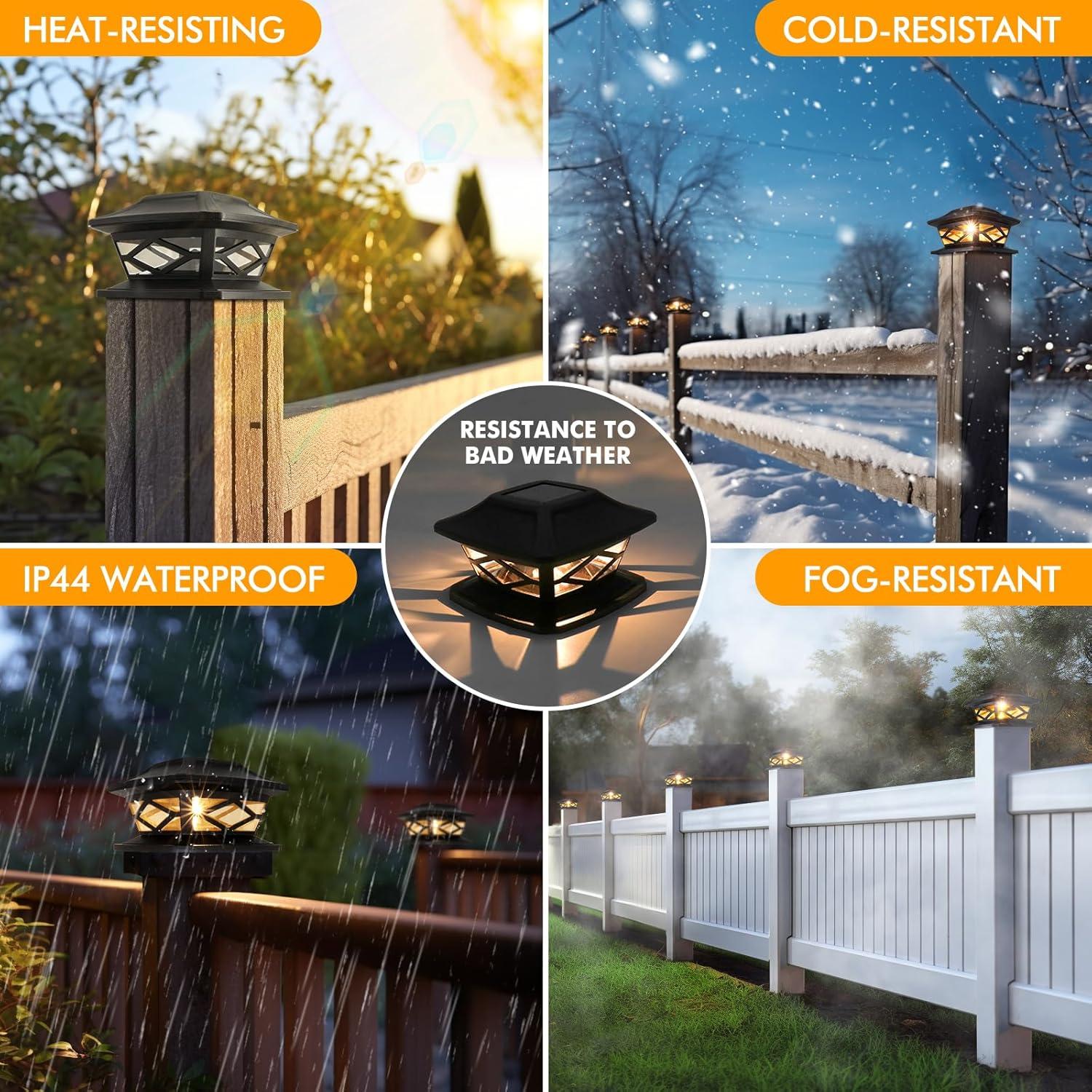 TRAHOO-Solar Post Cap Lights Outdoor - Waterproof LED Fence Post Solar Lights for 3.5x3.5/4x4/5x5 Wood Posts in Patio, Deck or Garden Decoration 2 Pack\u2026\u2026