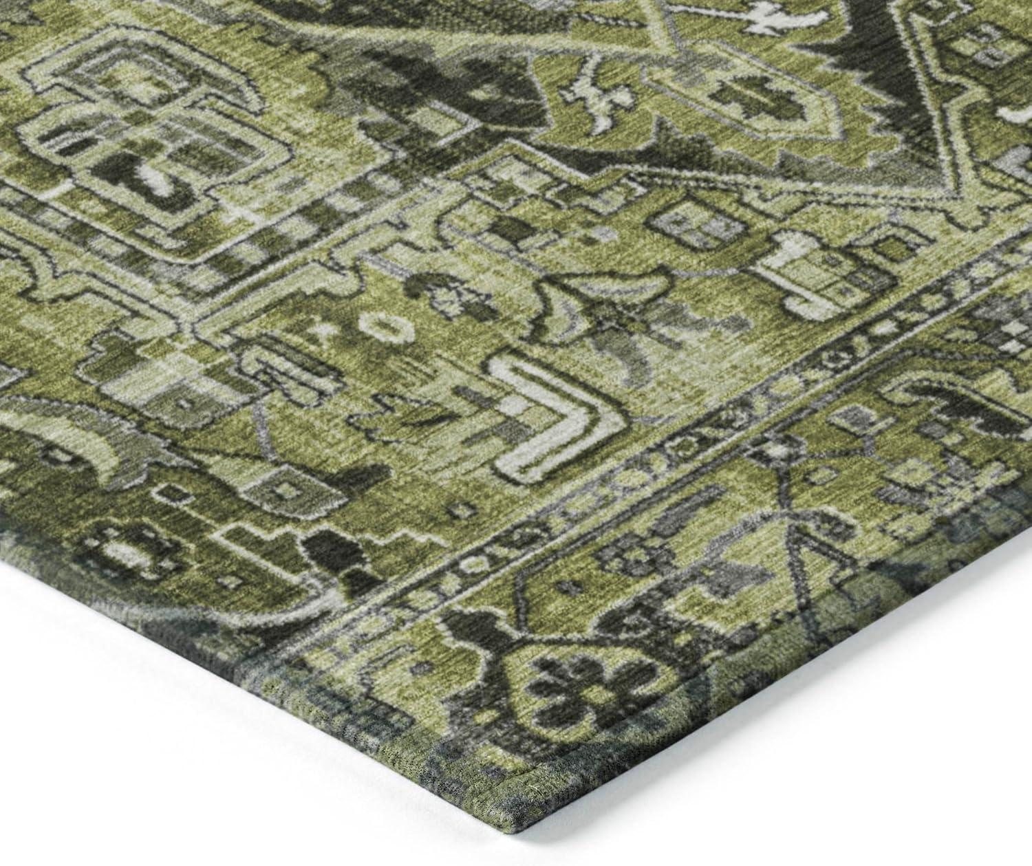Olive Rectangular Synthetic Oriental 10' x 14' Washable Area Rug