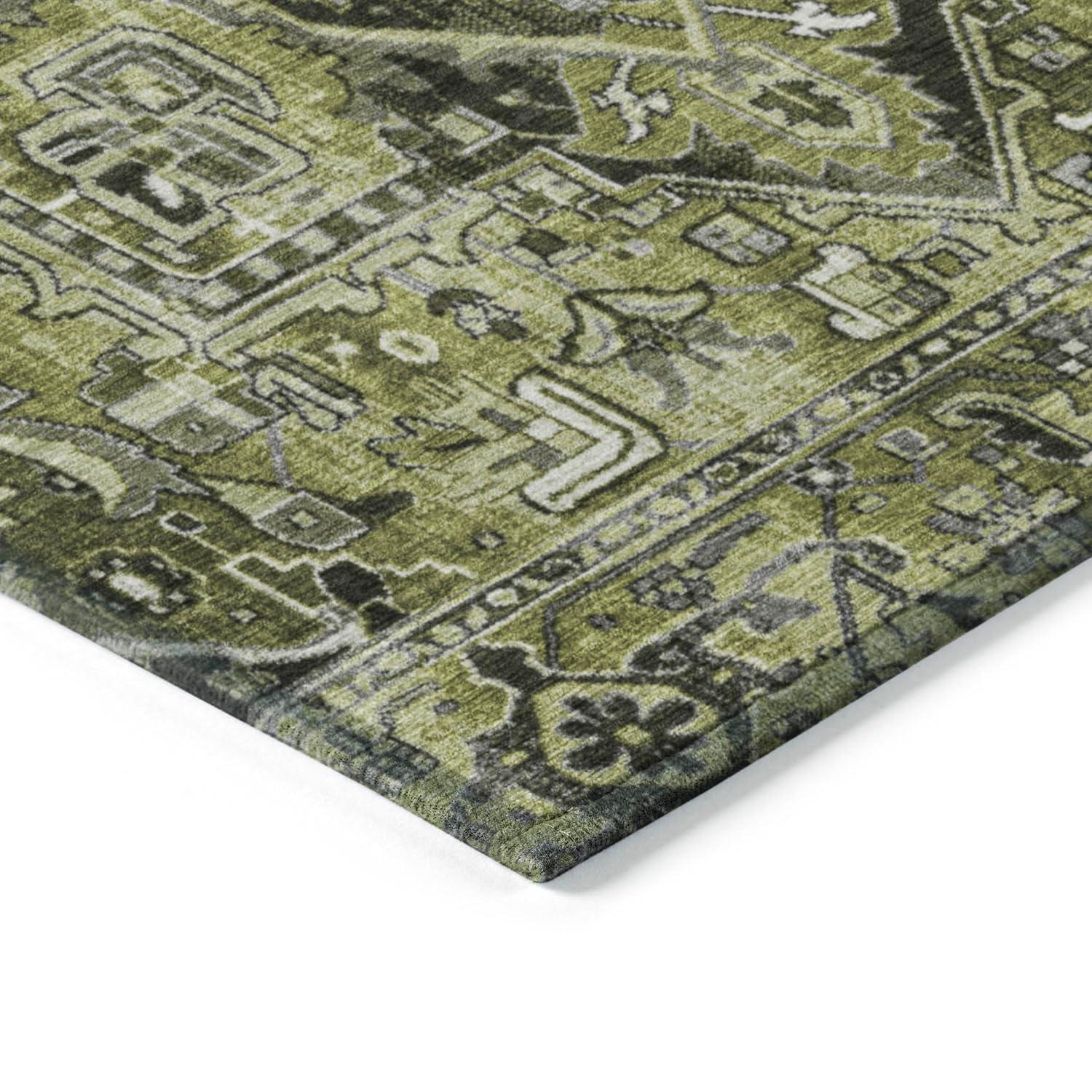 Olive Rectangular Synthetic Oriental 10' x 14' Washable Area Rug