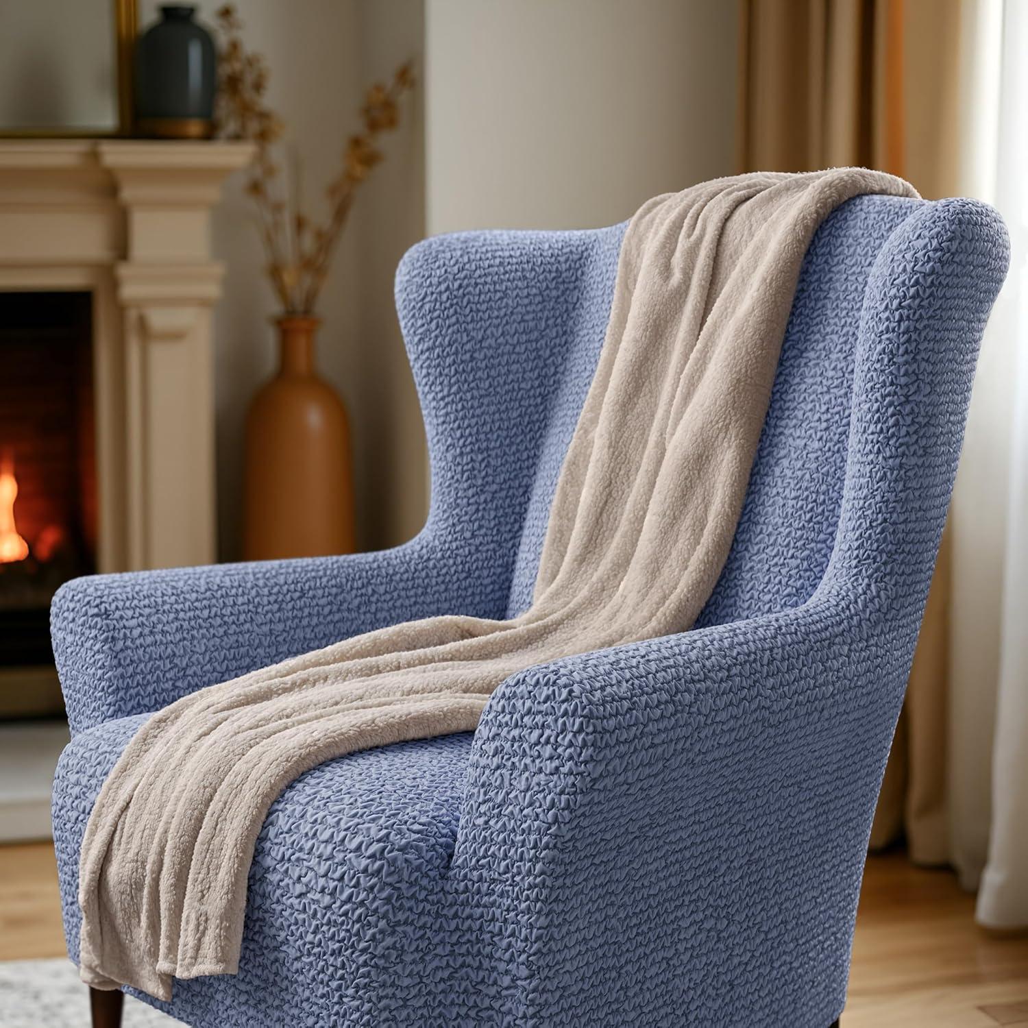 Stretchy Slipcover for Wingback Chair - Easy to Clean & Durable - Microfibra Collection