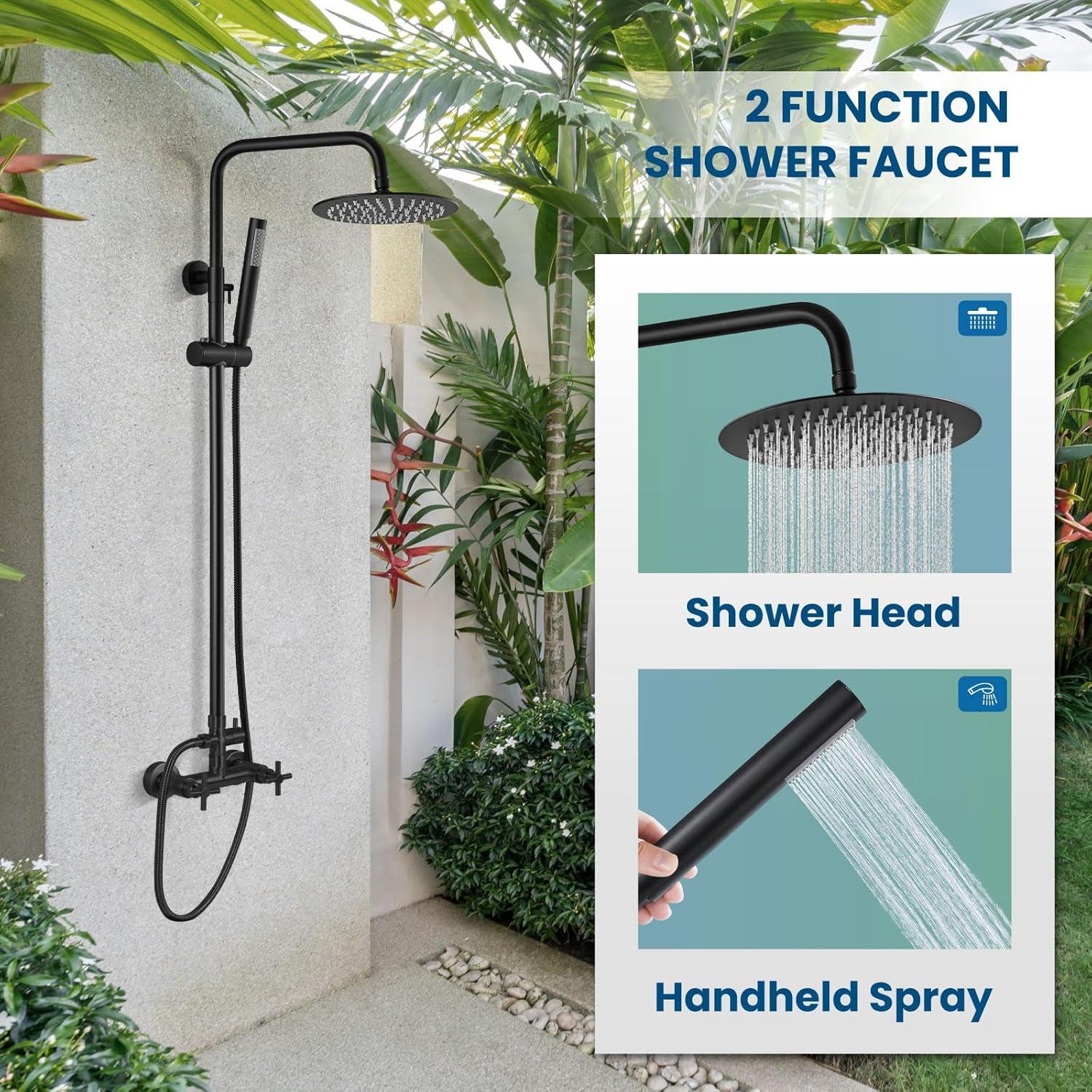 Matte Black Stainless Steel Adjustable Rain Shower System