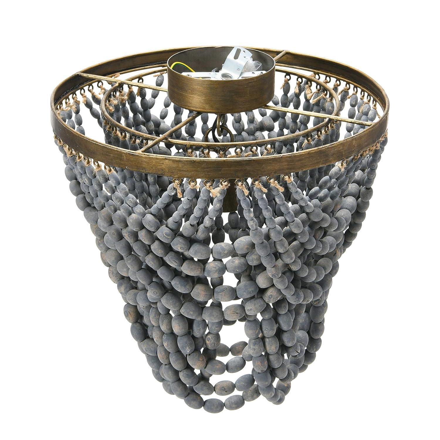 Storied Home 2-Tier Draped Wood Bead Semi-Flush Mount Ceiling Light Gray: ETL & UL Listed, Iron Body