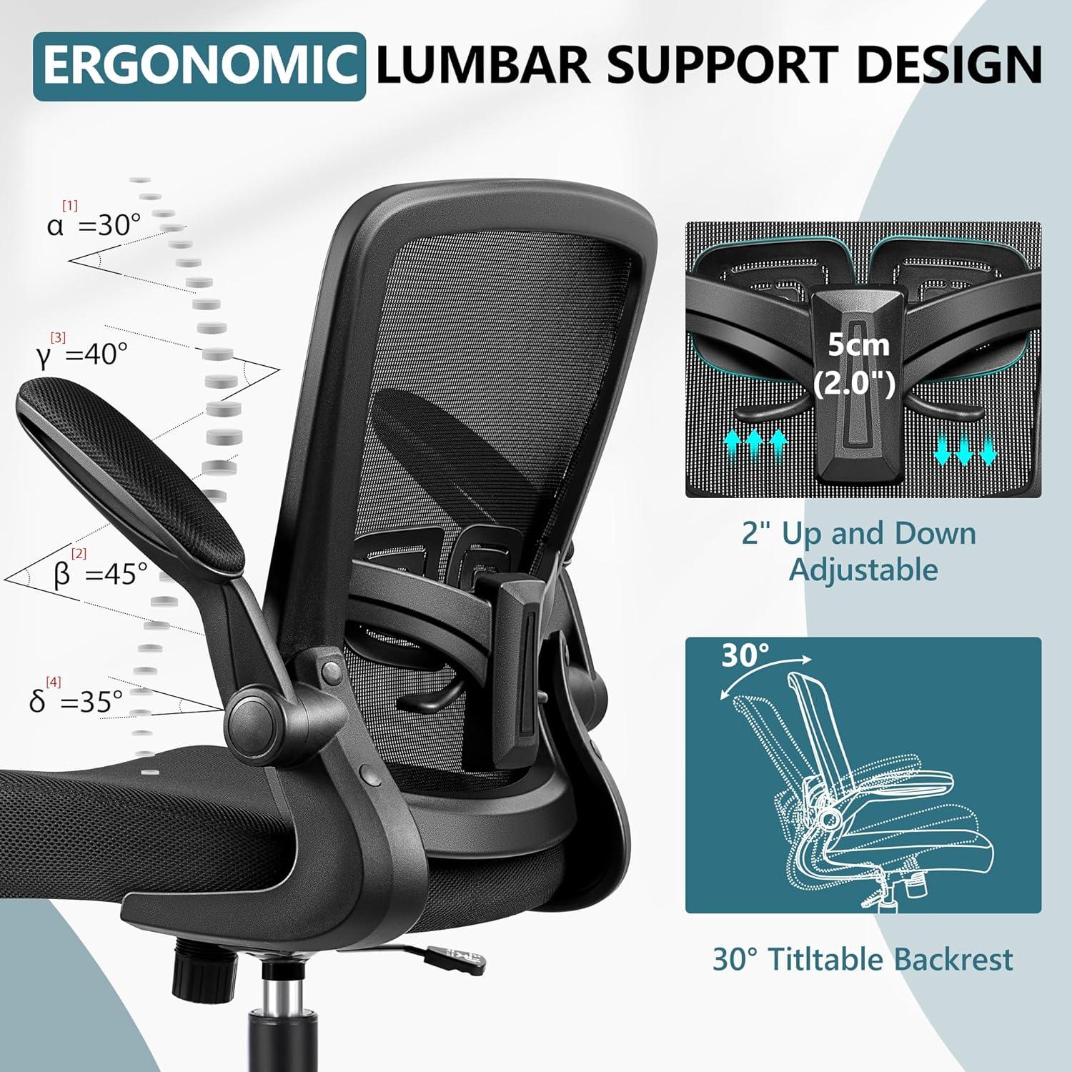 Ergonomic Black Mesh Office Chair with Adjustable Arms and Swivel Base