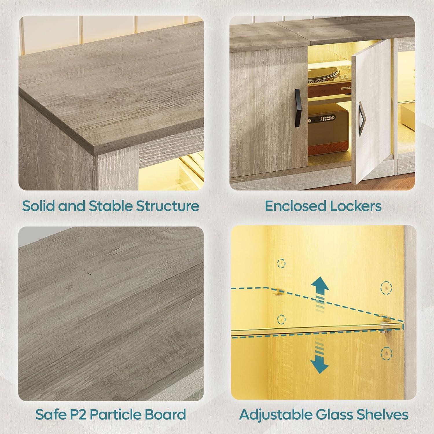 Bestier 80 Inch TV Stand for 75/77/85/86 inch TVs, LED Gaming Entertainment Center for PS5 with Storage Cabinet &Adjustable Glass Shelves, Modern TV Console Table for Living Room Bedroom, Wash White