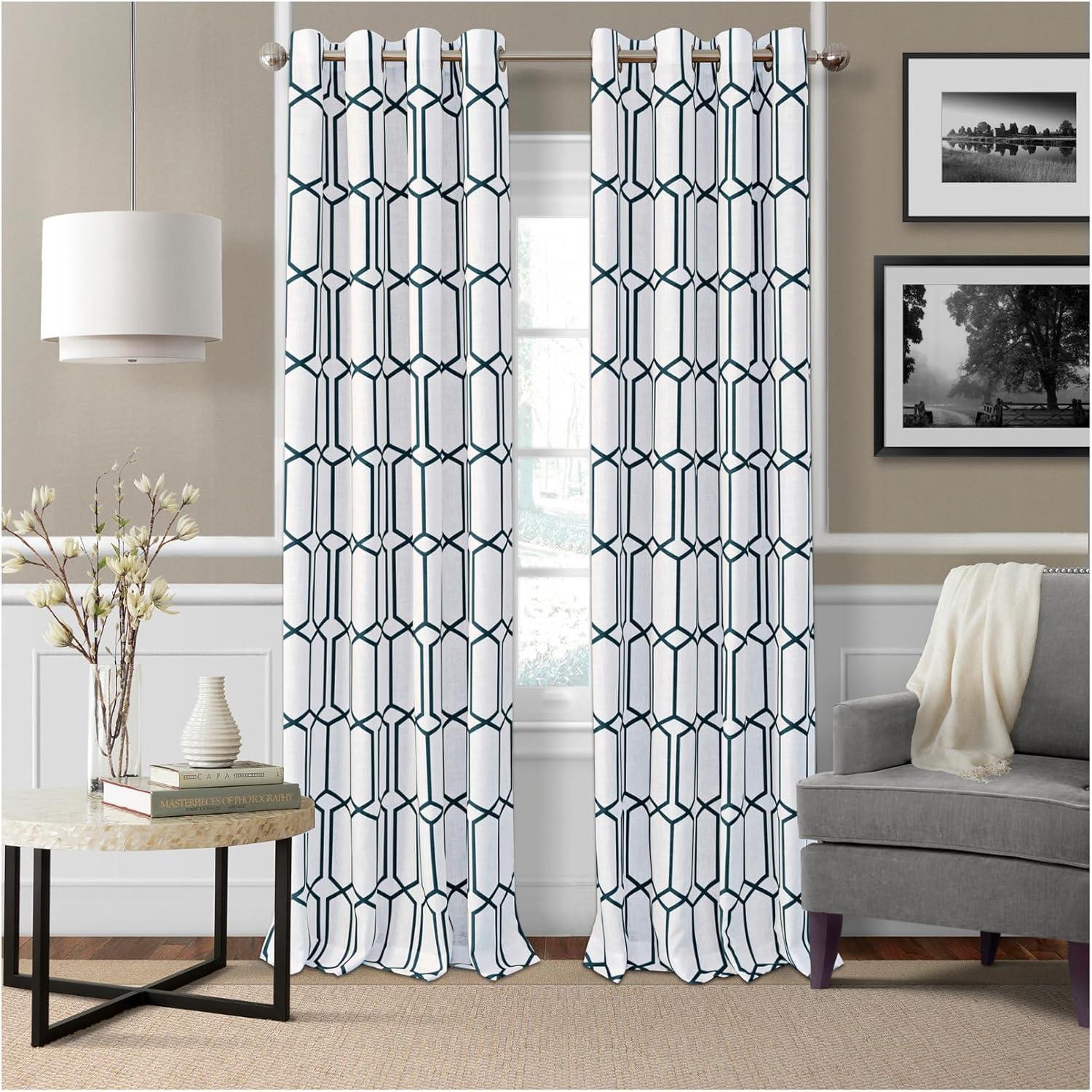 Indigo Geometric Blackout Grommet Window Curtain Panel