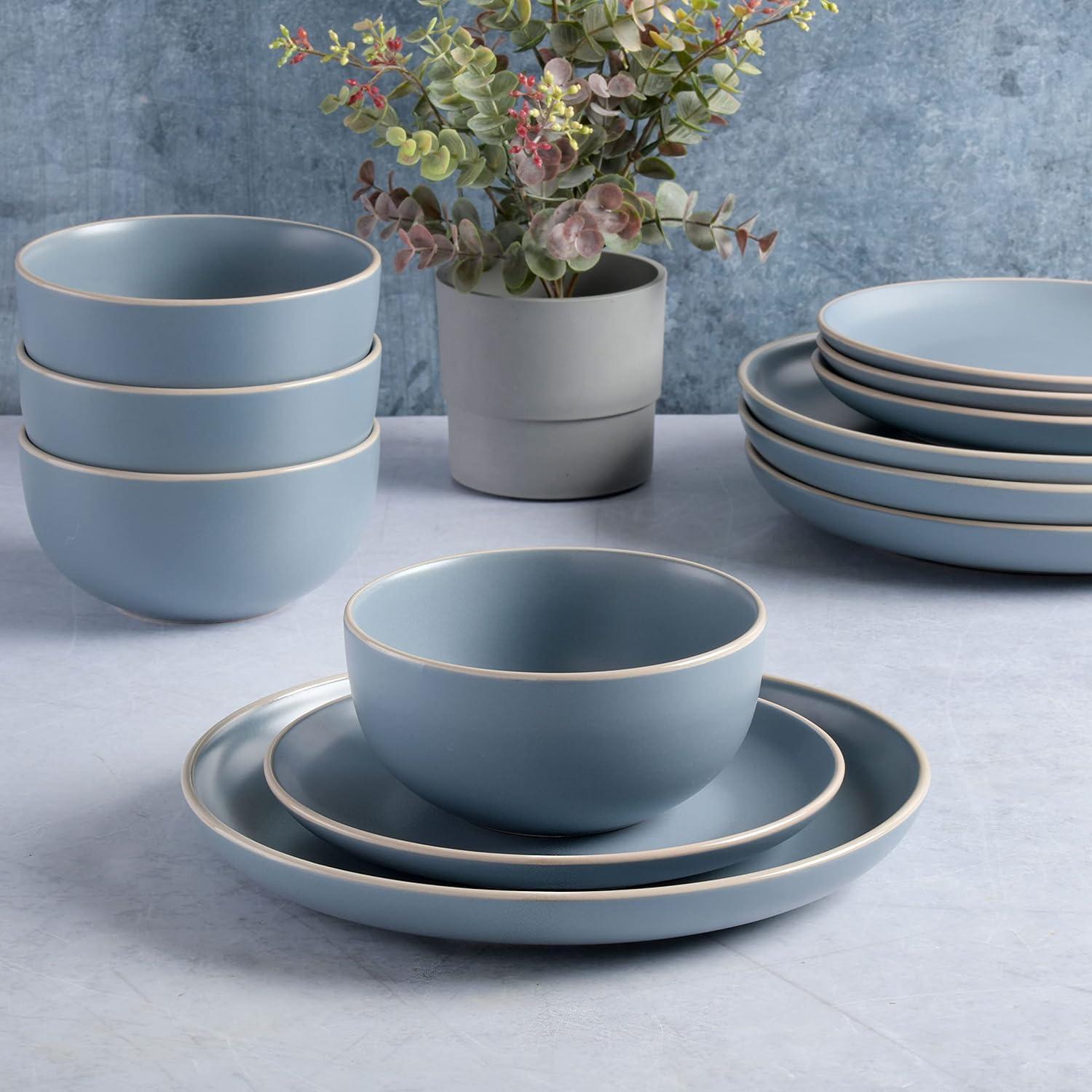 Gibson Home Rockaway 12-Piece Stoneware Dinnerware Set Blue
