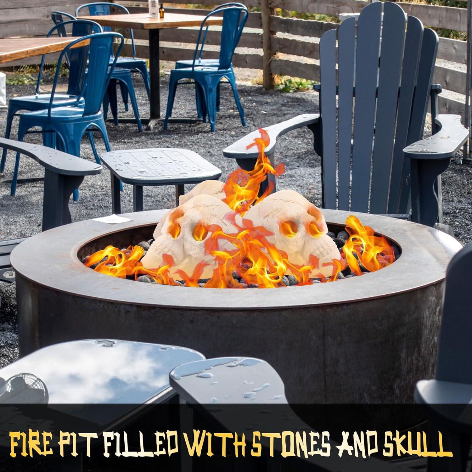 White Ceramic Fireproof Skull Bonfire Accessories, 9 Inch, 6 Pack