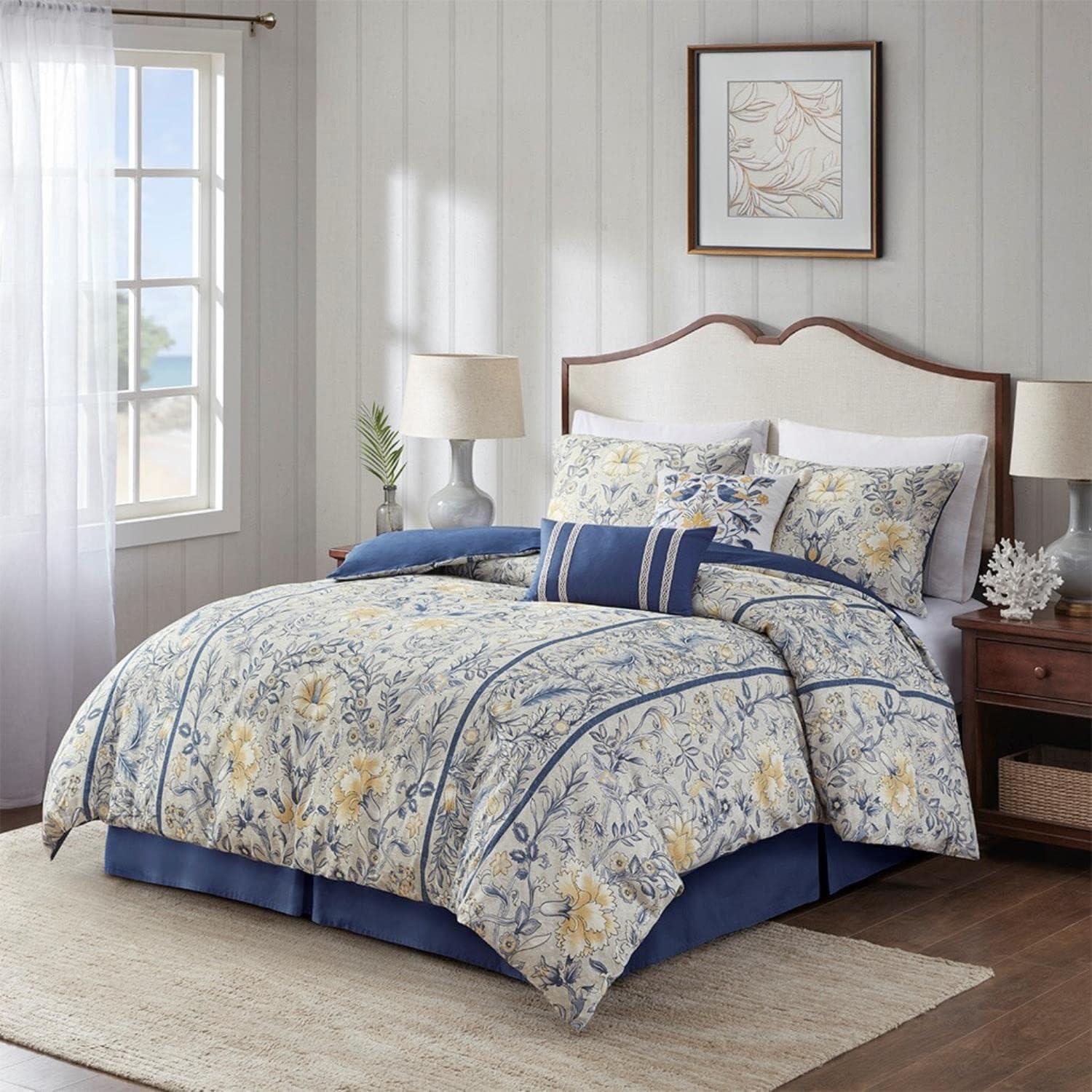 Queen Blue Cotton Tassel Bedspread Set of Six