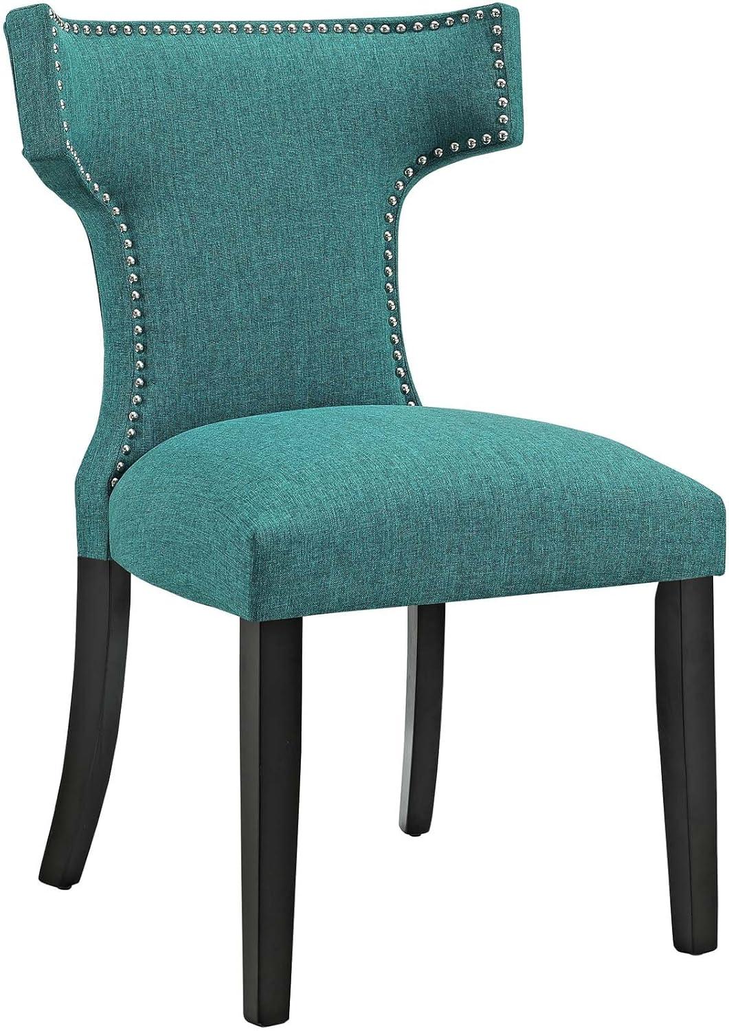 Modway Curve 19" Modern Solid Wood and Fabric Dining Chair in Teal Blue
