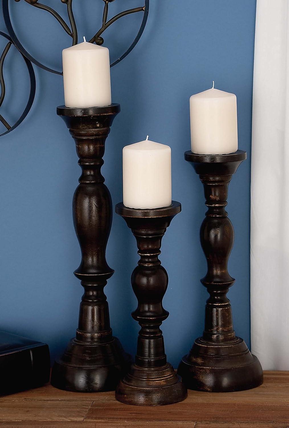 3 Piece Wood Tabletop Candlestick Set