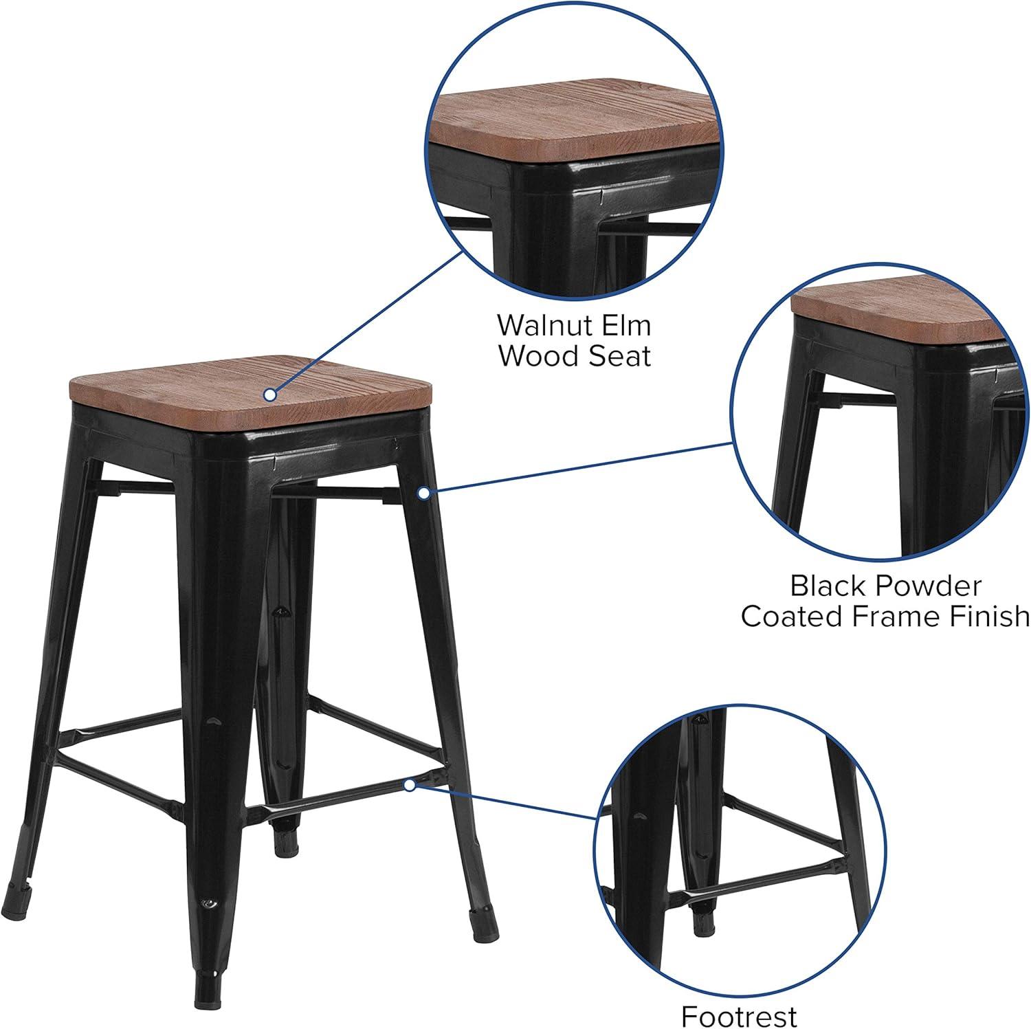 Flash Furniture Margherite 30" High Backless Metal Barstool with Square Wood Seat