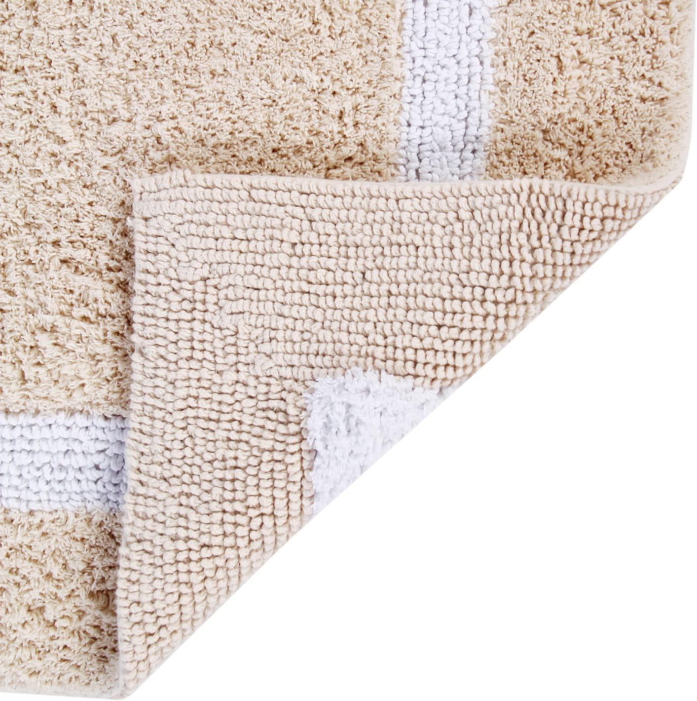 Better Trends Hotel Multi 100% Cotton Tufted Two Tone Reversible Bath Rug Set 2 PC (17" x 24" | 20" x 20") - Sand/White