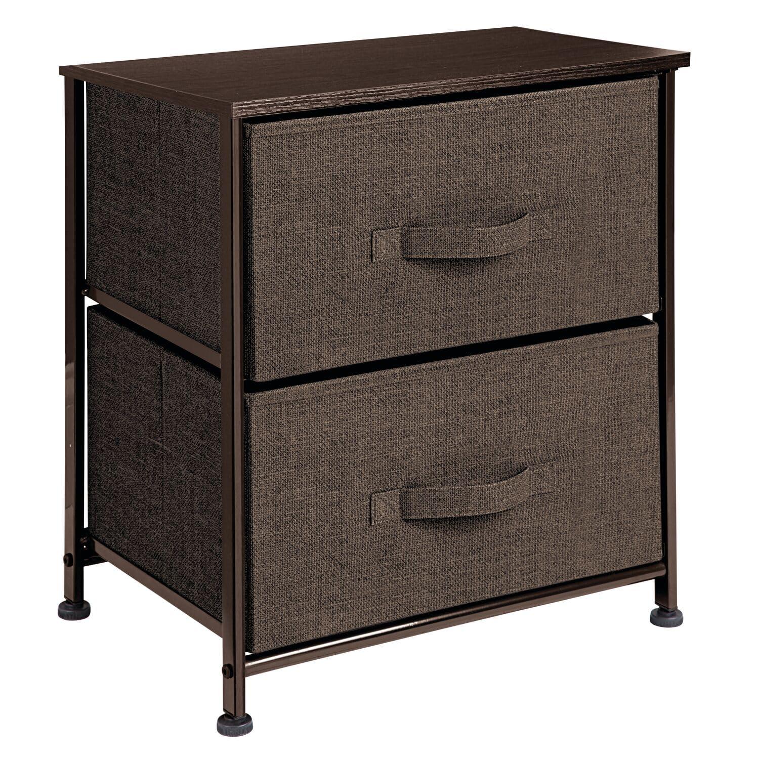 Wood Top Metal Frame 2 Drawer Night Stand
