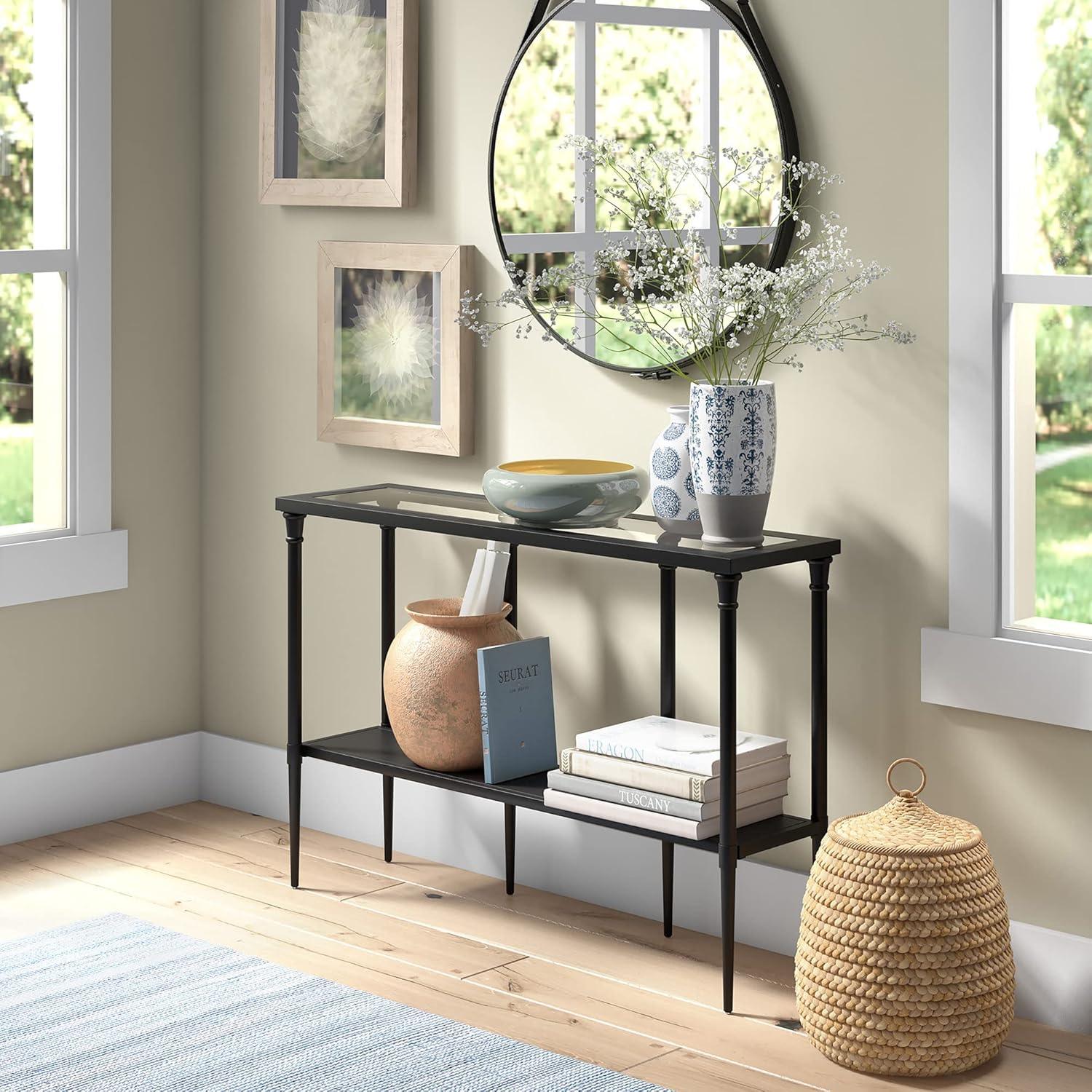 Evelyn&Zoe Dafna 45" Wide Rectangular Console Table, Blackened Bronze