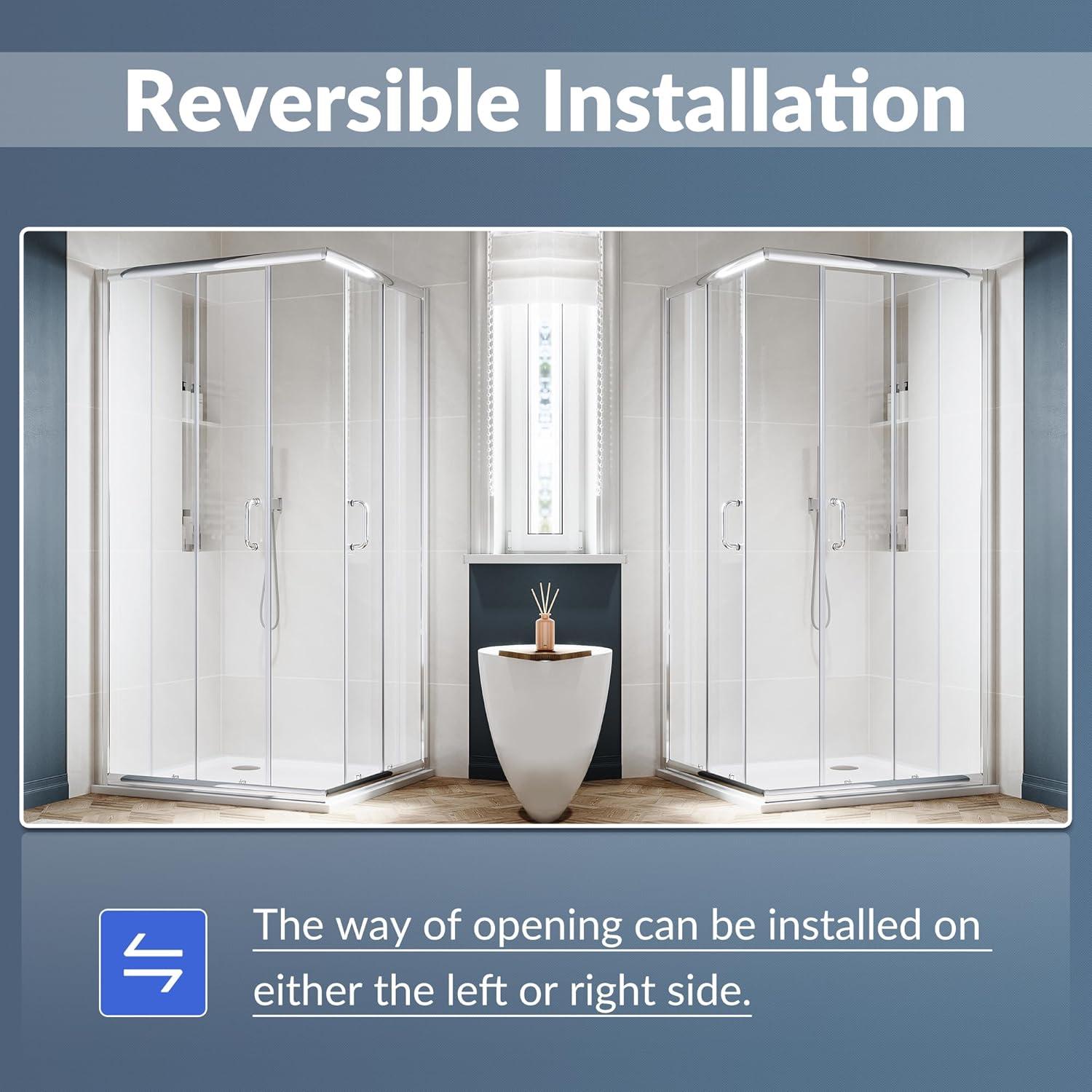 Sunny Shower Corner Entry Sliding Shower Door 36 in.D x 36 in. W x 72 in. H Brushed Nickel Finish Shower Enclosure