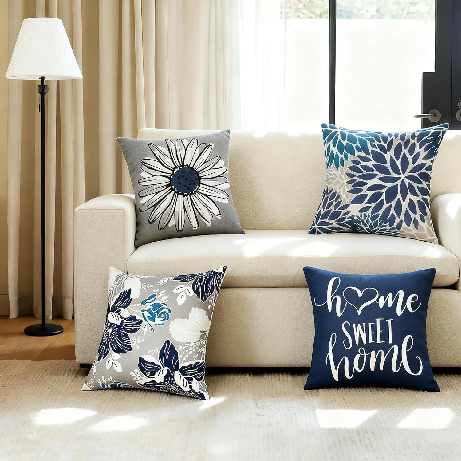 MAXAYA Decorative Throw Pillow Covers Set Of 4 Blue Pillow Covers 18X18...